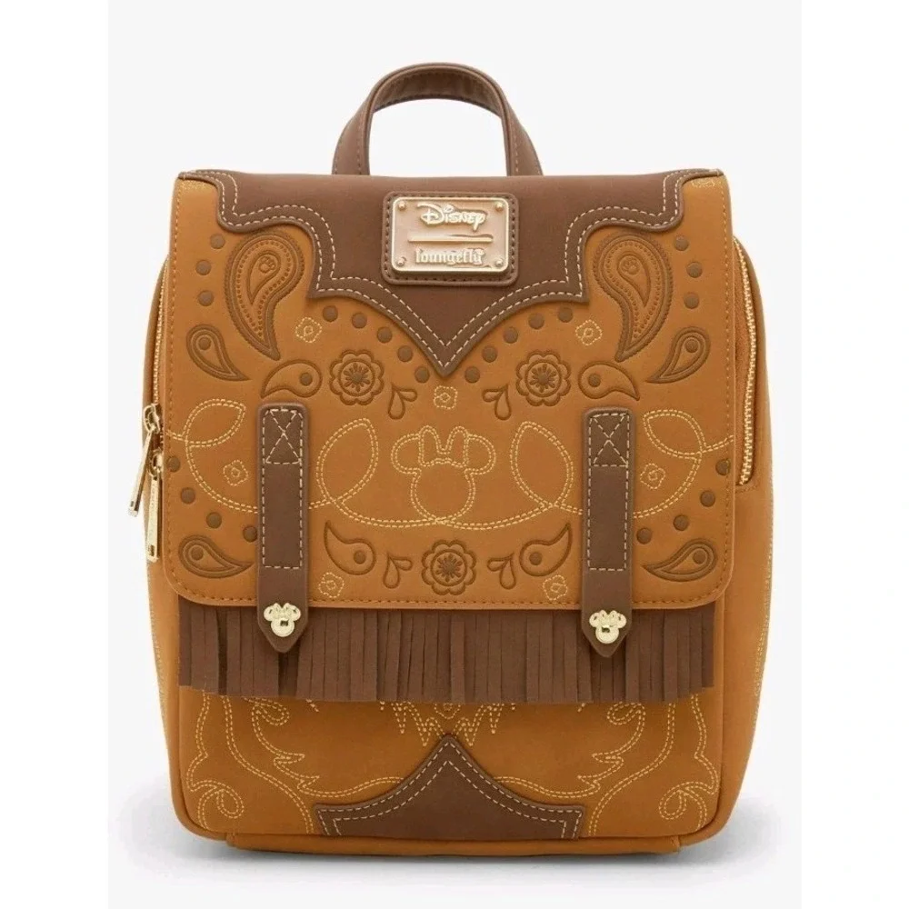 NEW‎ Loungefly Cowgirl Western Minnie Mouse Cow Print Interior Cosplay Backpack